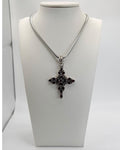 Sterling Silver 15.7 Grams Garnet Cross Pendant Necklace - Estate Sale (Great Condition)