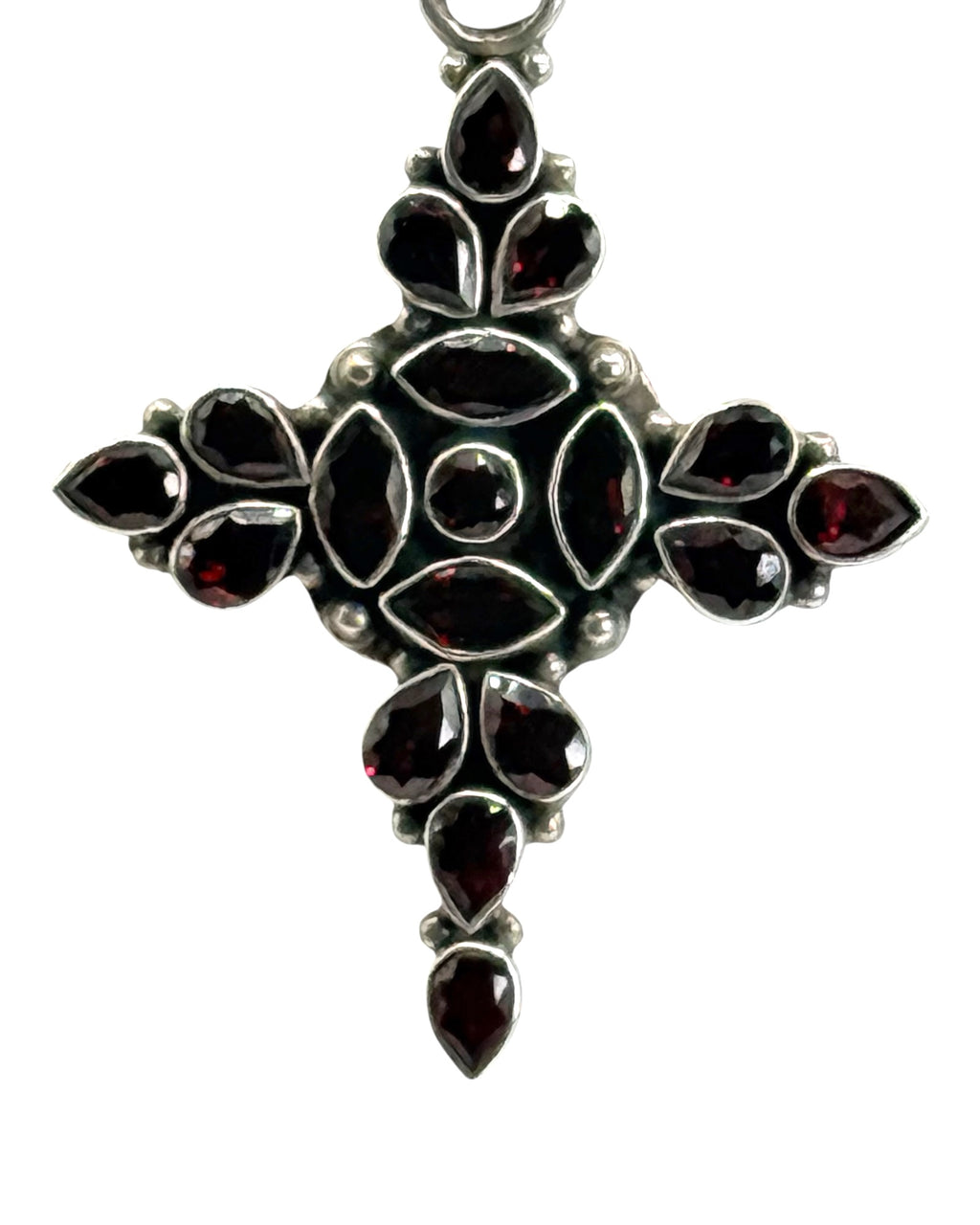 Sterling Silver 15.7 Grams Garnet Cross Pendant Necklace - Estate Sale (Great Condition)