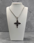 Sterling Silver 15.7 Grams Garnet Cross Pendant Necklace - Estate Sale (Great Condition)