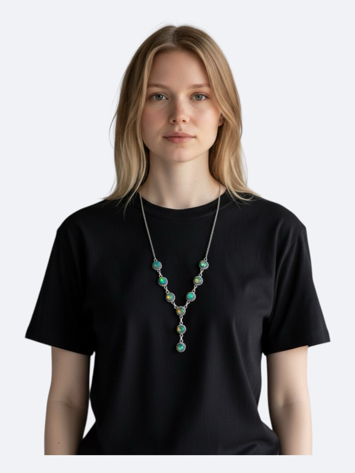 Sterling Silver Aurora Opal Y-Necklace - Pre-Loved