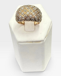 Cavallaro Creations gold dome ring with a quilted diamond lattice pattern and shimmering stone accents.