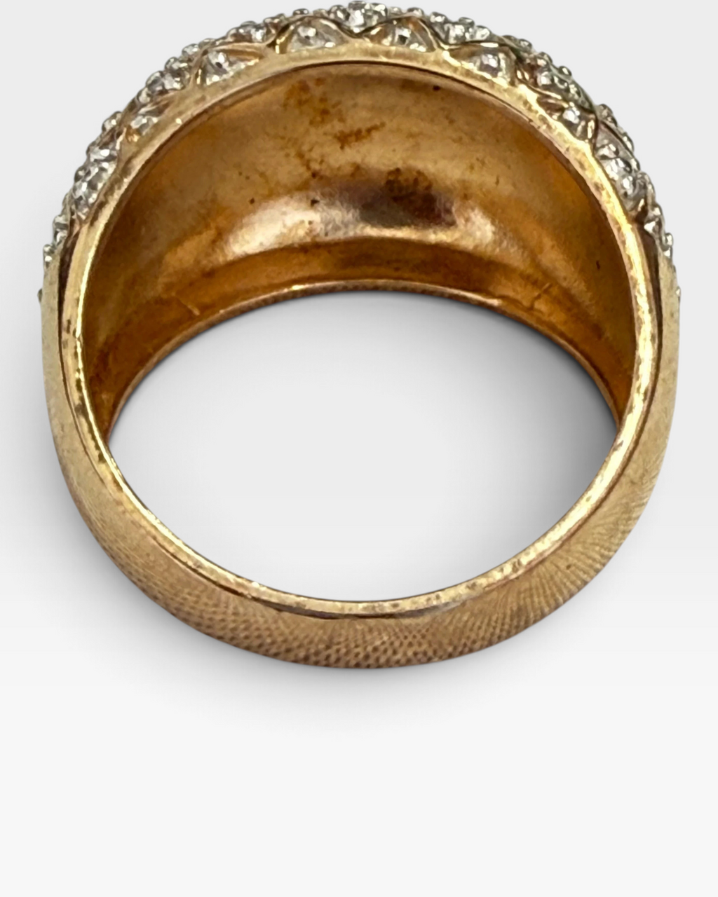 Cavallaro Creations gold dome statement ring with a quilted lattice pattern and shimmering stone accents