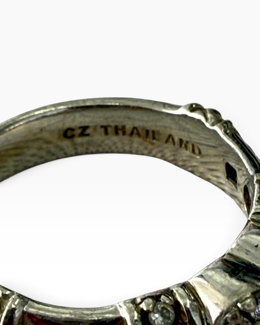 Cavallaro Creations Judith Ripka sterling silver ring interior hallmark showing CZ Thailand engraving
