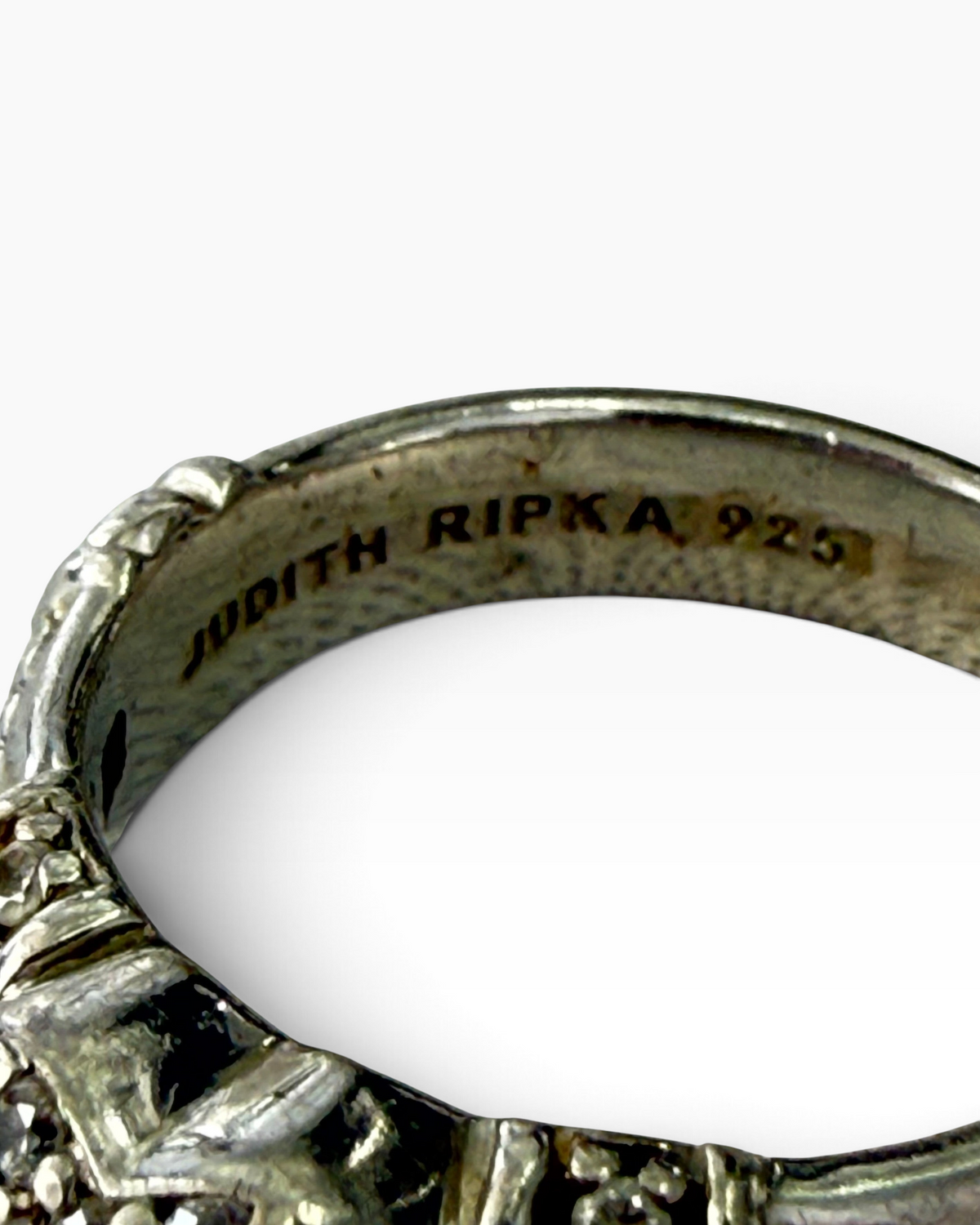 Cavallaro Creations Judith Ripka heart ring in sterling silver with signature textured band and hallmark engraving