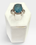 Cavallaro Creations sterling silver statement ring featuring a cushion-cut blue stone and intricate beaded band detail.