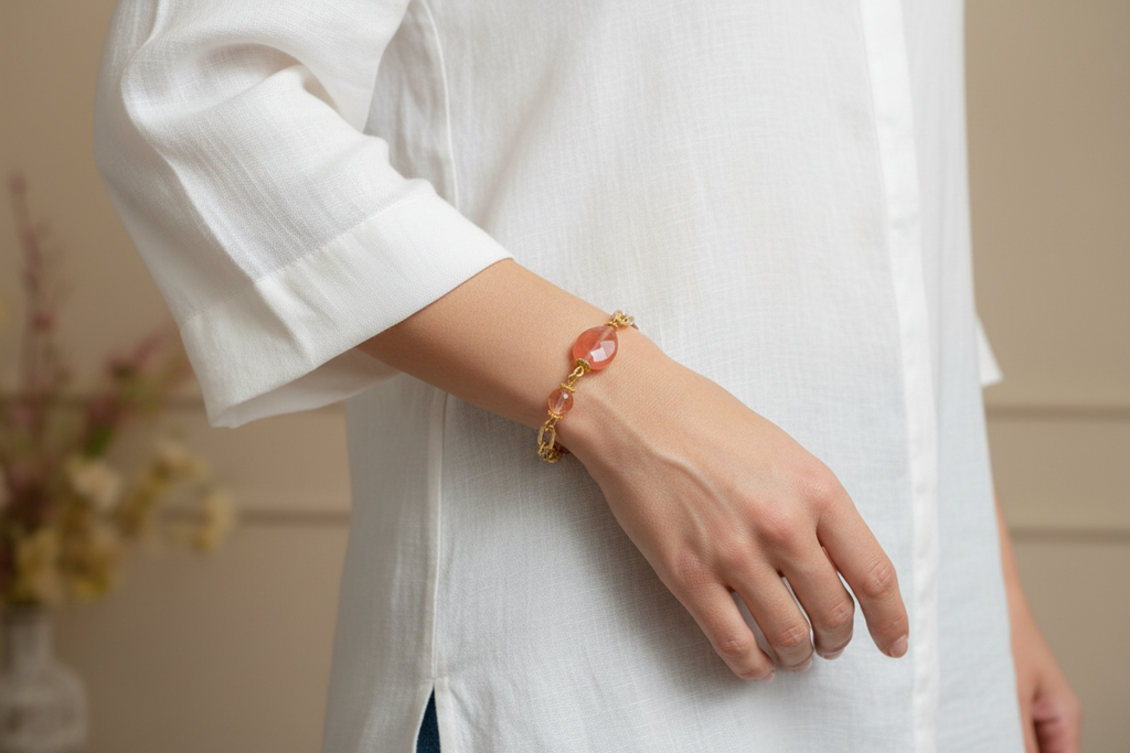 Cherry Quartz & Gold Bracelet