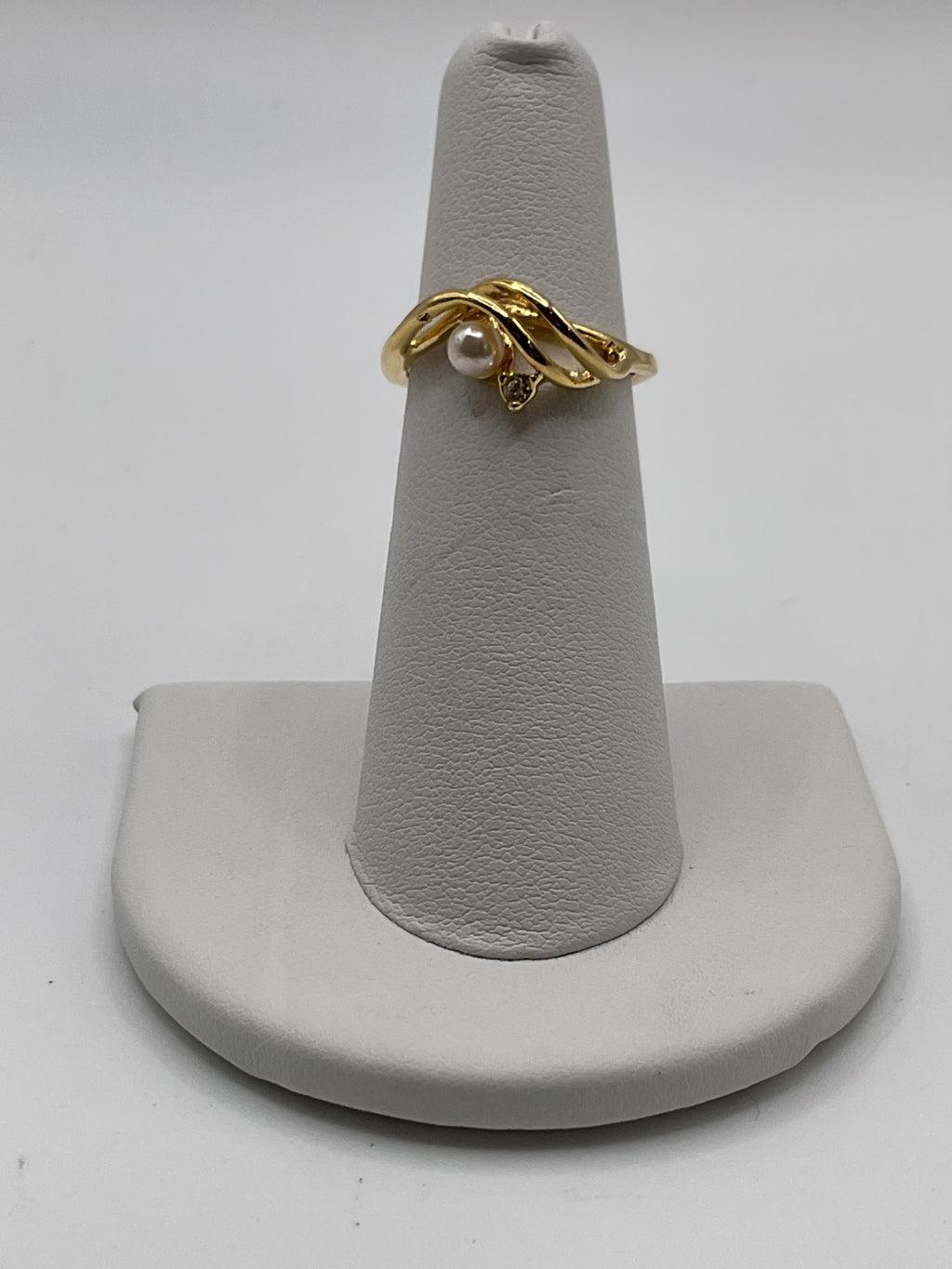 Abstract Gold Tone Pearl Ring | Minimalist Swirl Statement Ring - Estate Sale (Great Condition)