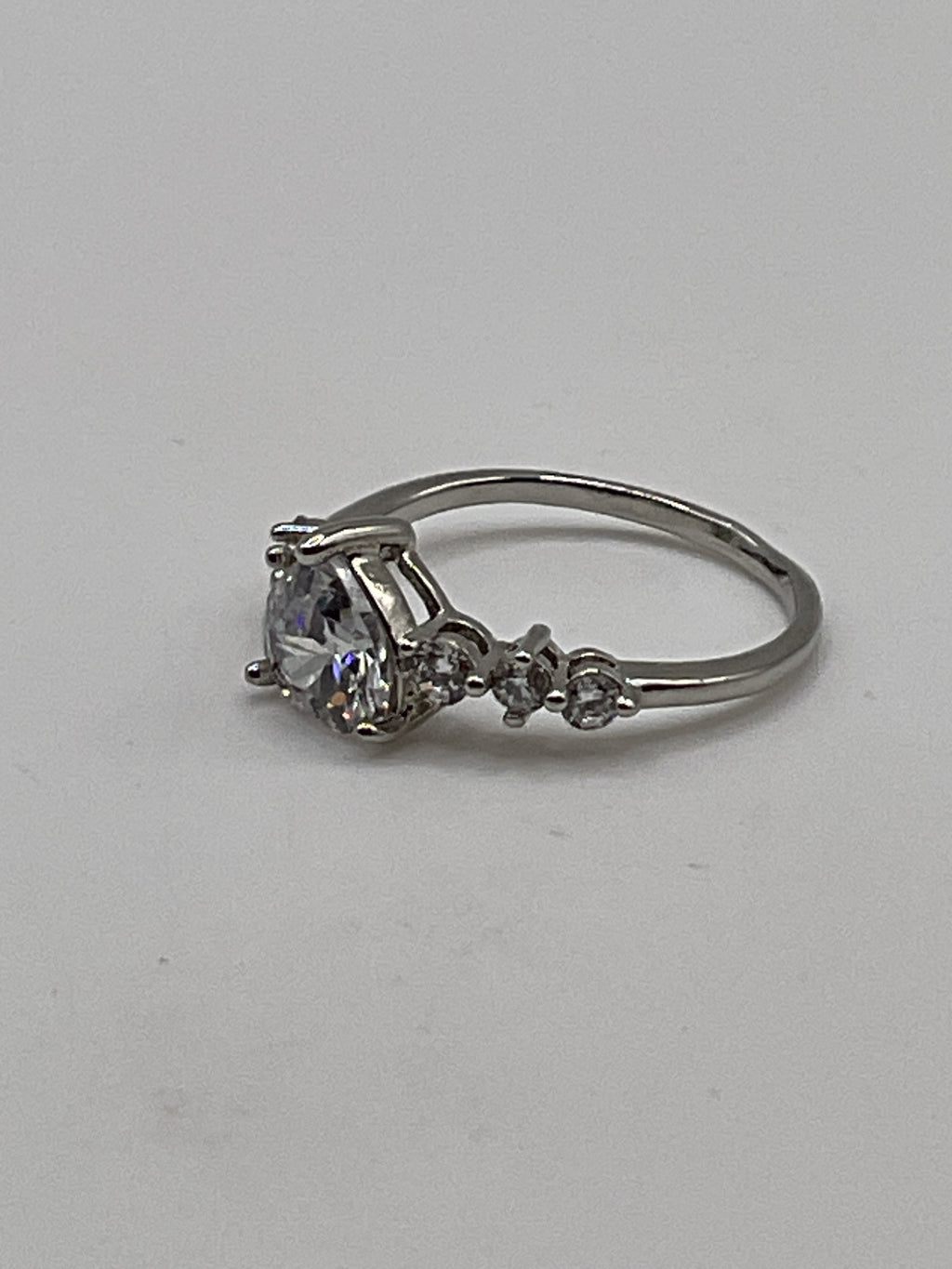 Pear Cut Halo Style Ring | Silver Tone Cubic Zirconia Engagement Style Ring - Estate Sale (Great Condition)
