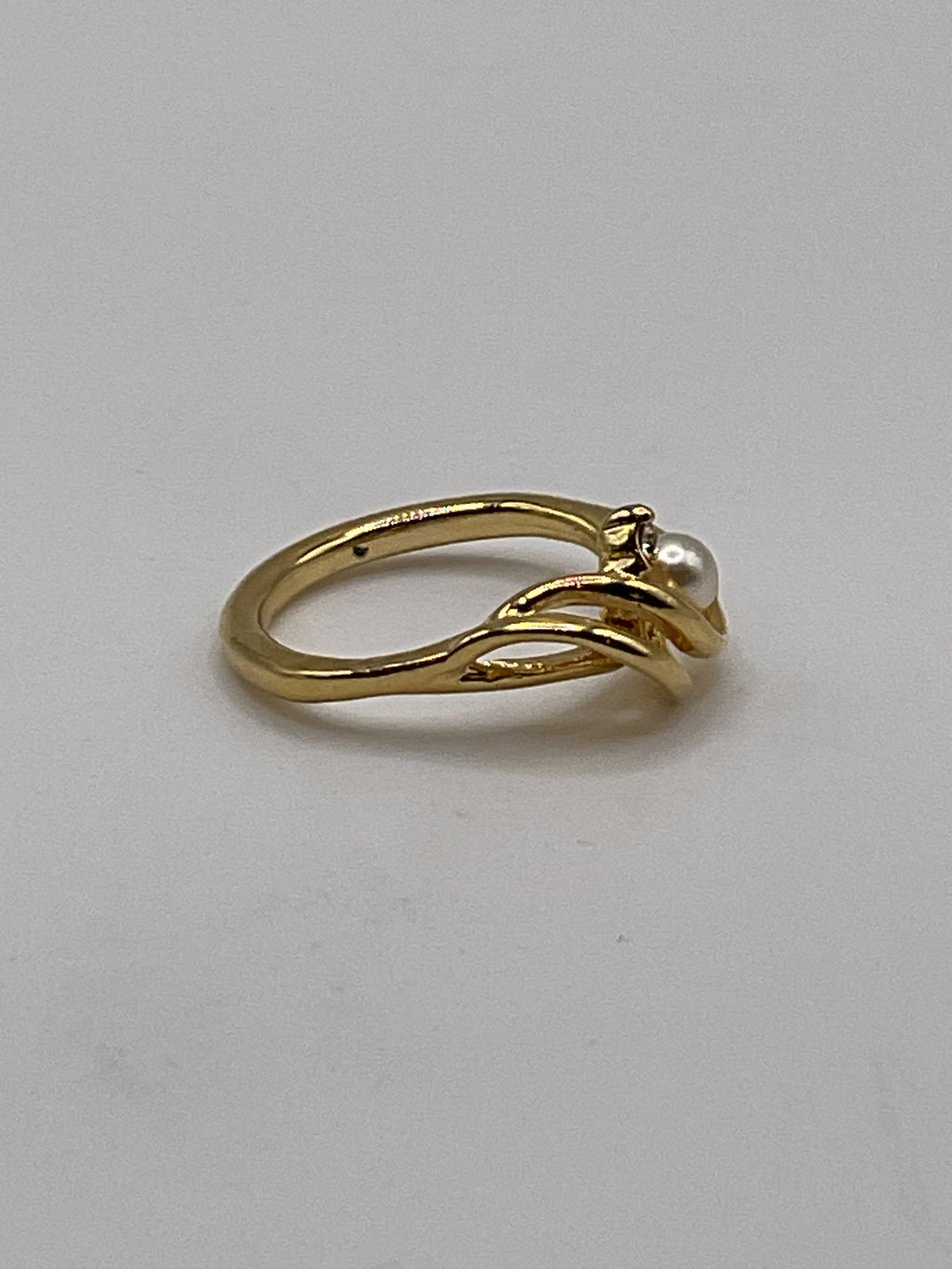 Abstract Gold Tone Pearl Ring | Minimalist Swirl Statement Ring - Estate Sale (Great Condition)