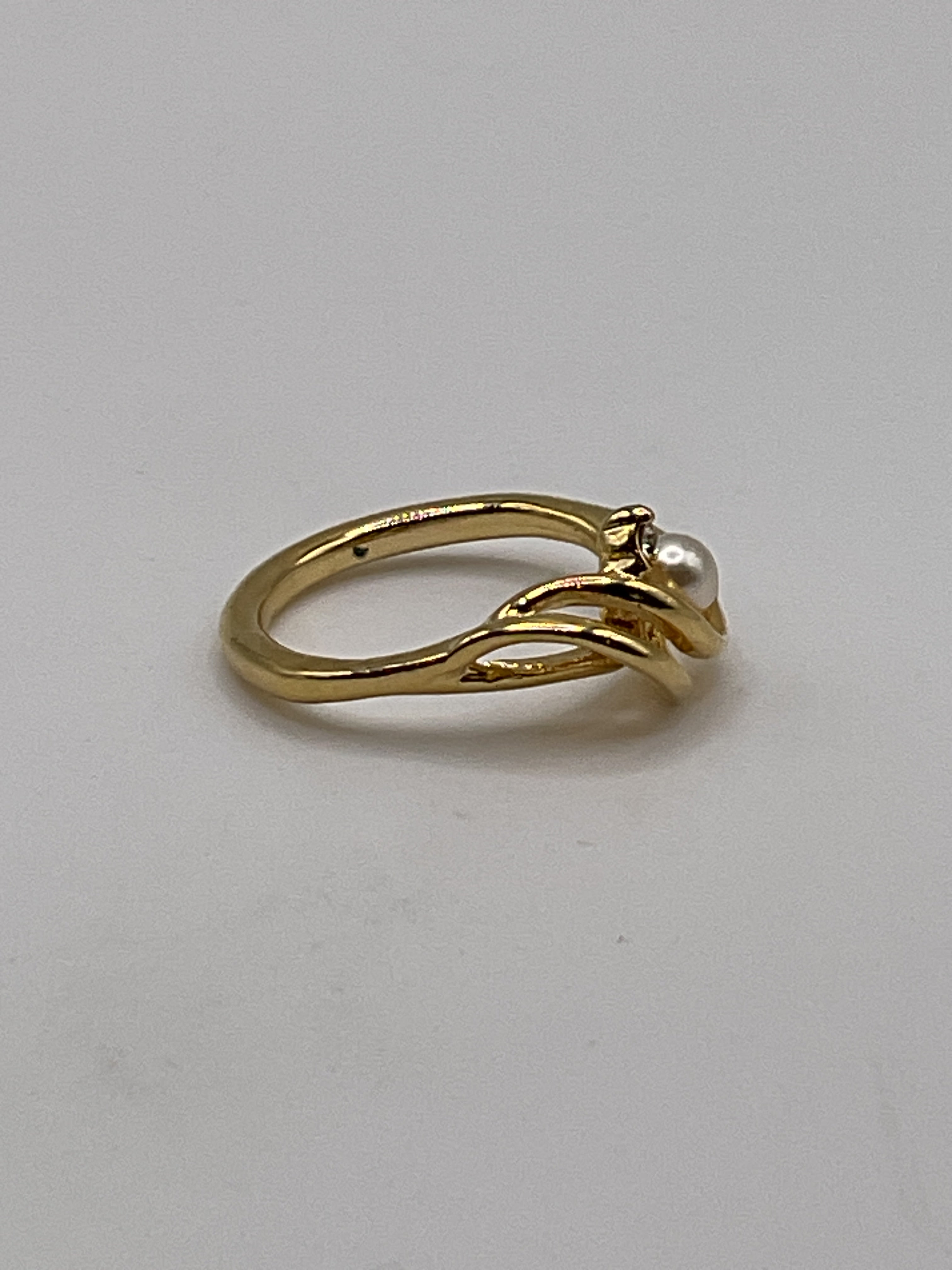 Abstract Gold Tone Pearl Ring | Minimalist Swirl Statement Ring - Estate Sale (Great Condition)