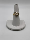 Vintage Style Faux Pearl Halo Ring | Gold Tone Cocktail Ring - Estate Sale (Great Condition)