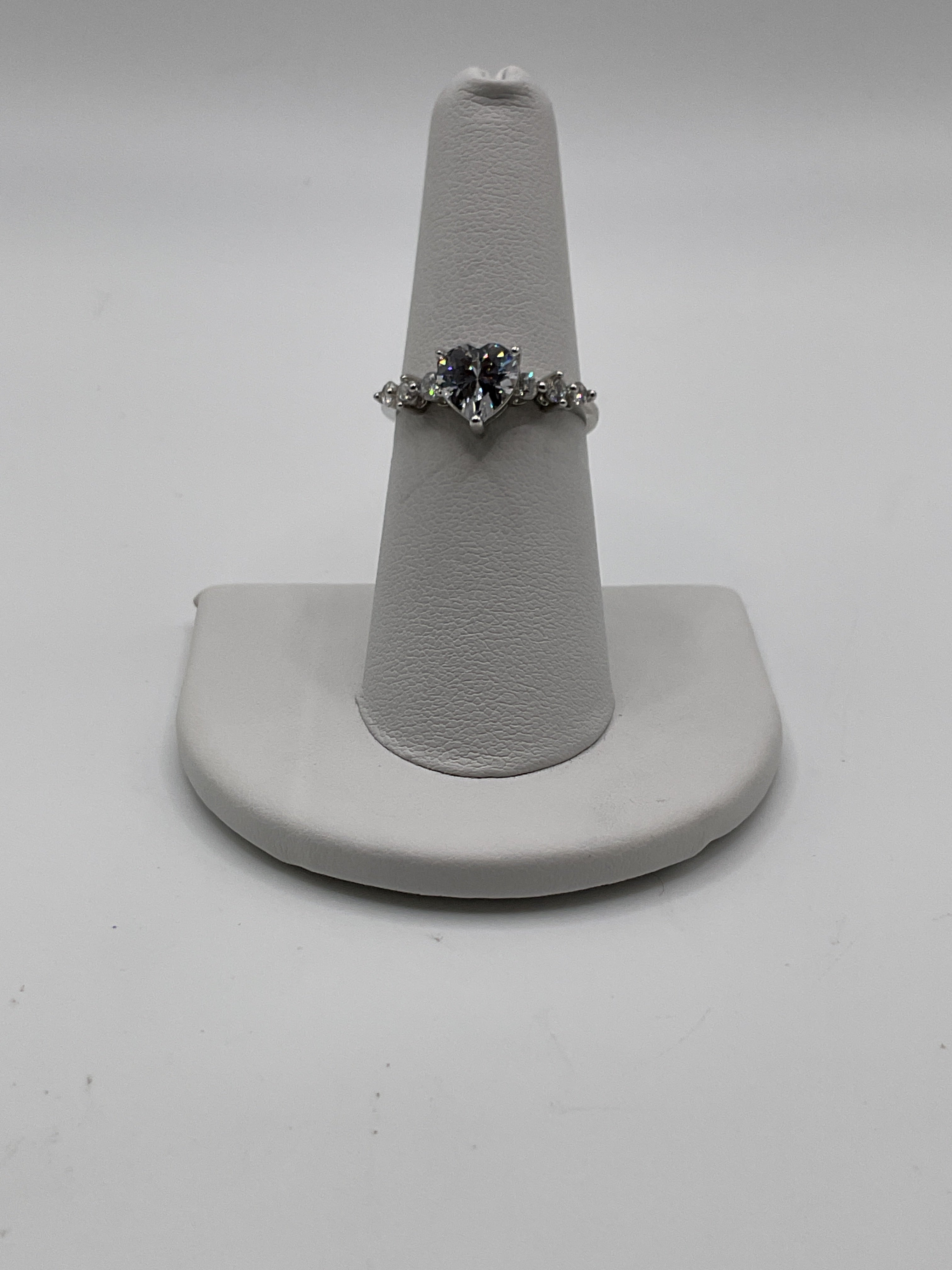 Pear Cut Halo Style Ring | Silver Tone Cubic Zirconia Engagement Style Ring - Estate Sale (Great Condition)