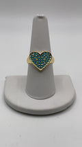 Heart Signet Ring in Gold-Tone with Blue Stone Pavé  - Estate Sale (Great Condition)
