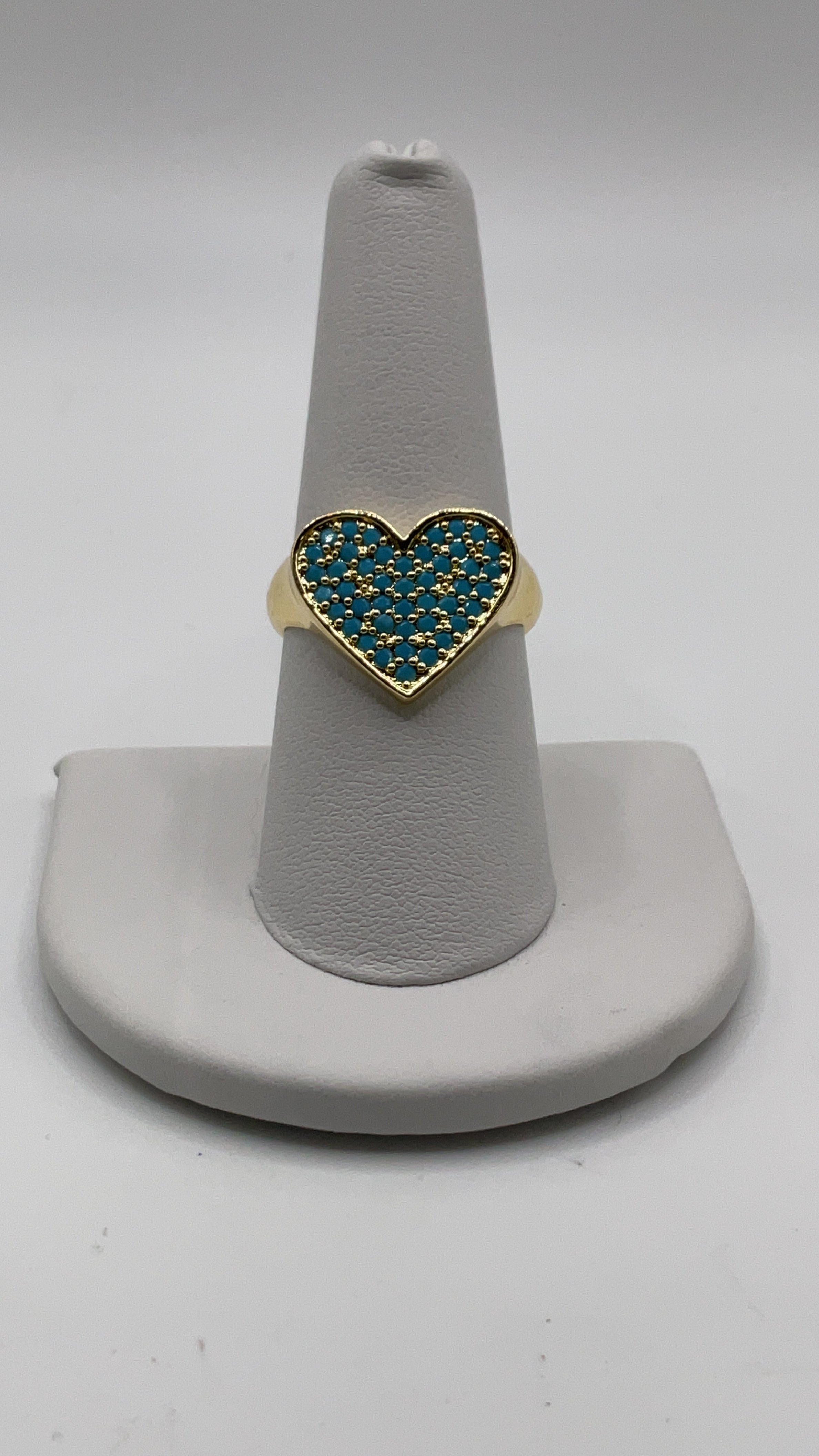 Heart Signet Ring in Gold-Tone with Blue Stone Pavé  - Estate Sale (Great Condition)