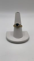 Vintage EDCO Blue Topaz CZ Sterling Silver Gold Vermeil Three Stone Ring - Estate Sale (Great Condition)